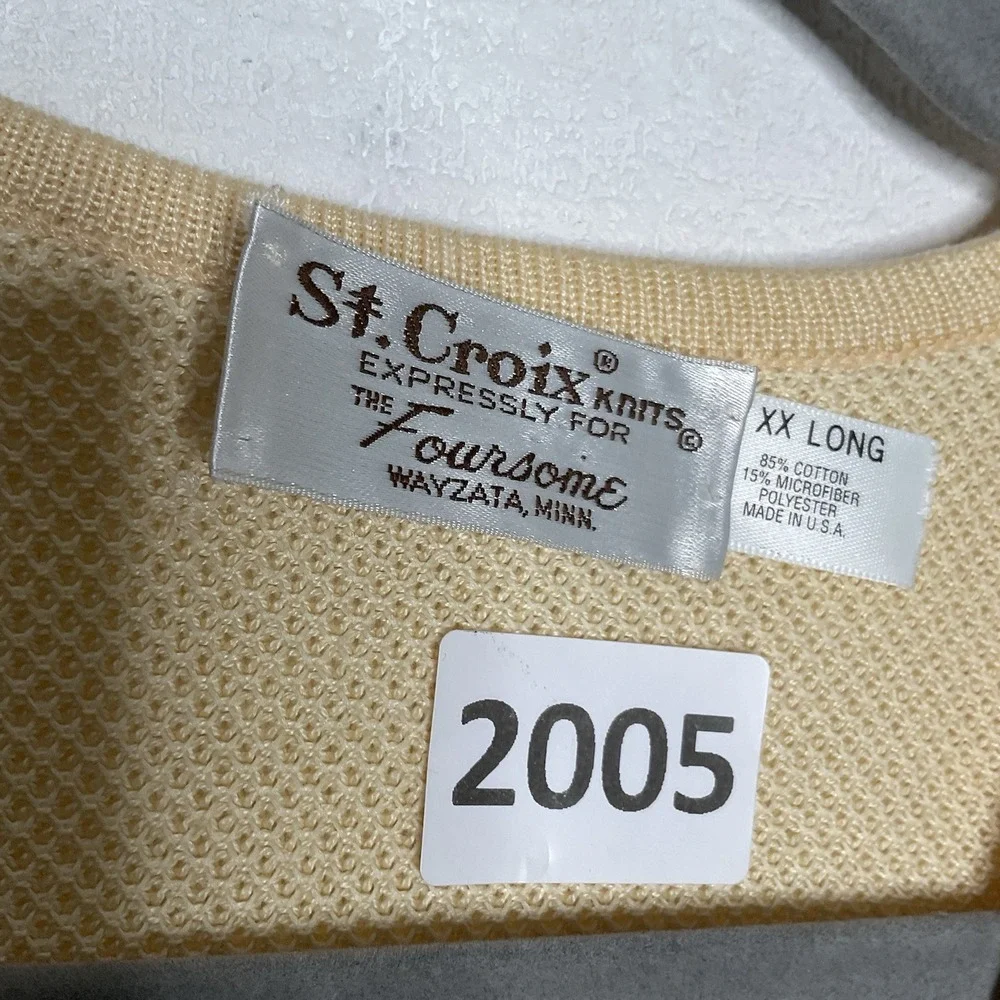 St. Croix  Foursome Sweater Men's Size 2XL ‎ Long Pastel Yellow V-Neck Pullover
