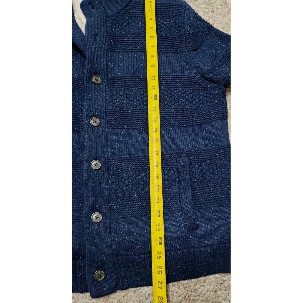 Lands' End Navy Textured Wool Blend Sherpa Trim Button Sweater Men's Large 42-44