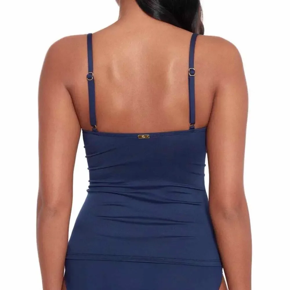 Lauren Ralph Lauren Women's Toggle Trim Tankini Top Dark Navy Swimwear