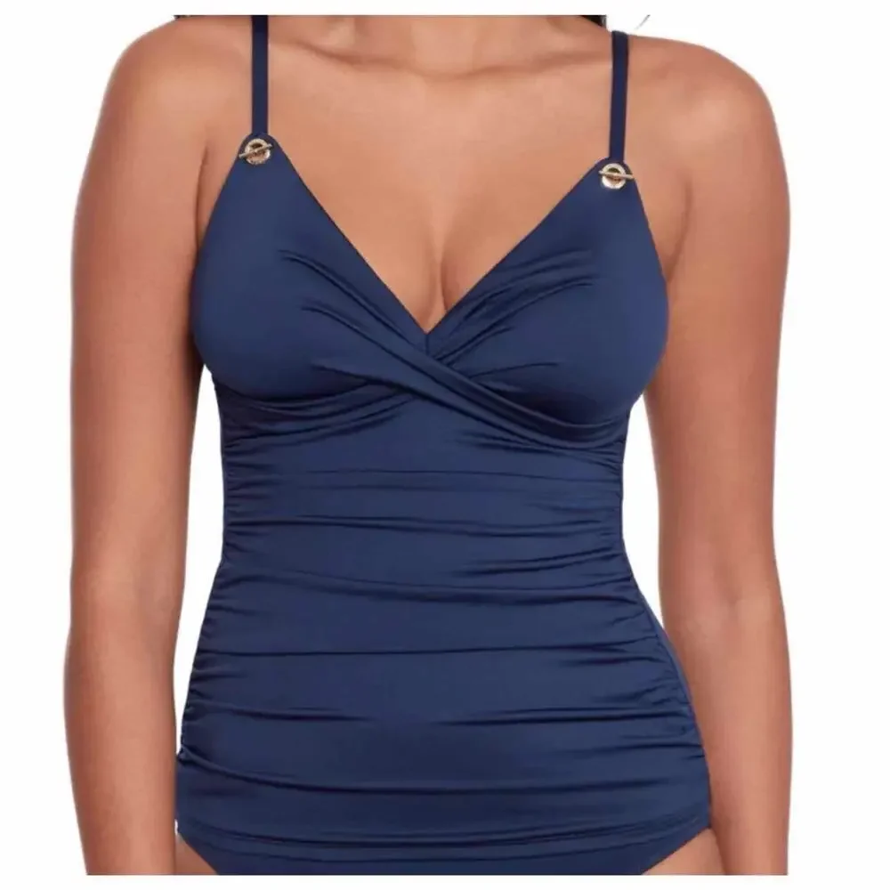 Lauren Ralph Lauren Women's Toggle Trim Tankini Top Dark Navy Swimwear