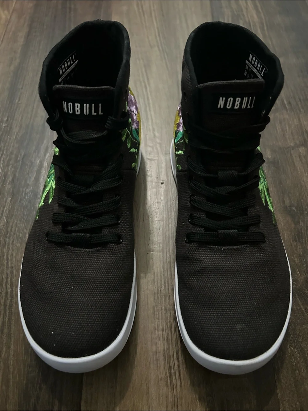 No Bull Black Canvas High-Top Sneakers with Embroidered Floral Design W6.5 / M5