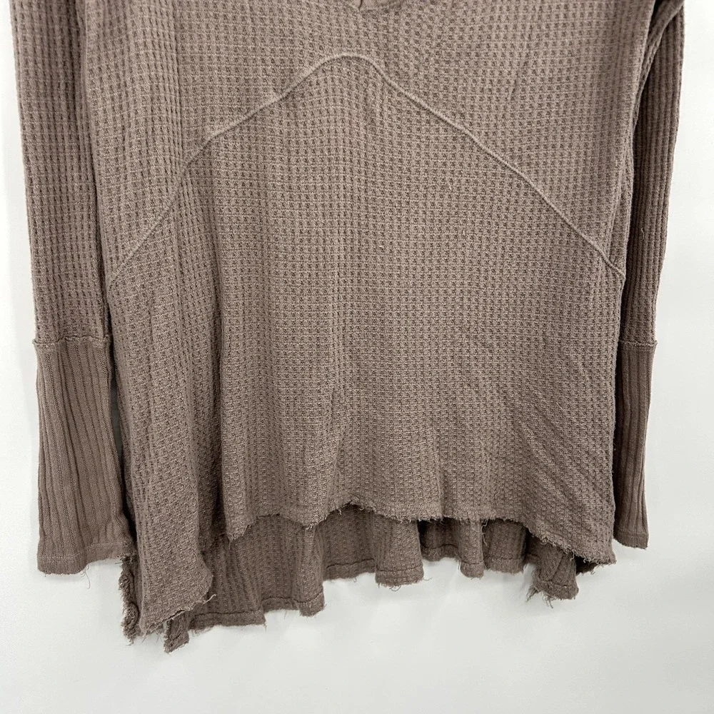 Free People Womens Sunset Park Waffle Knit Tunic Top Sz XS Raw Edges Boho Indie