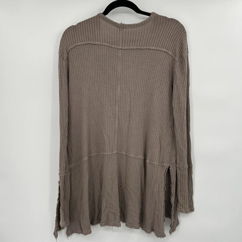 Free People Womens Sunset Park Waffle Knit Tunic Top Sz XS Raw Edges Boho Indie