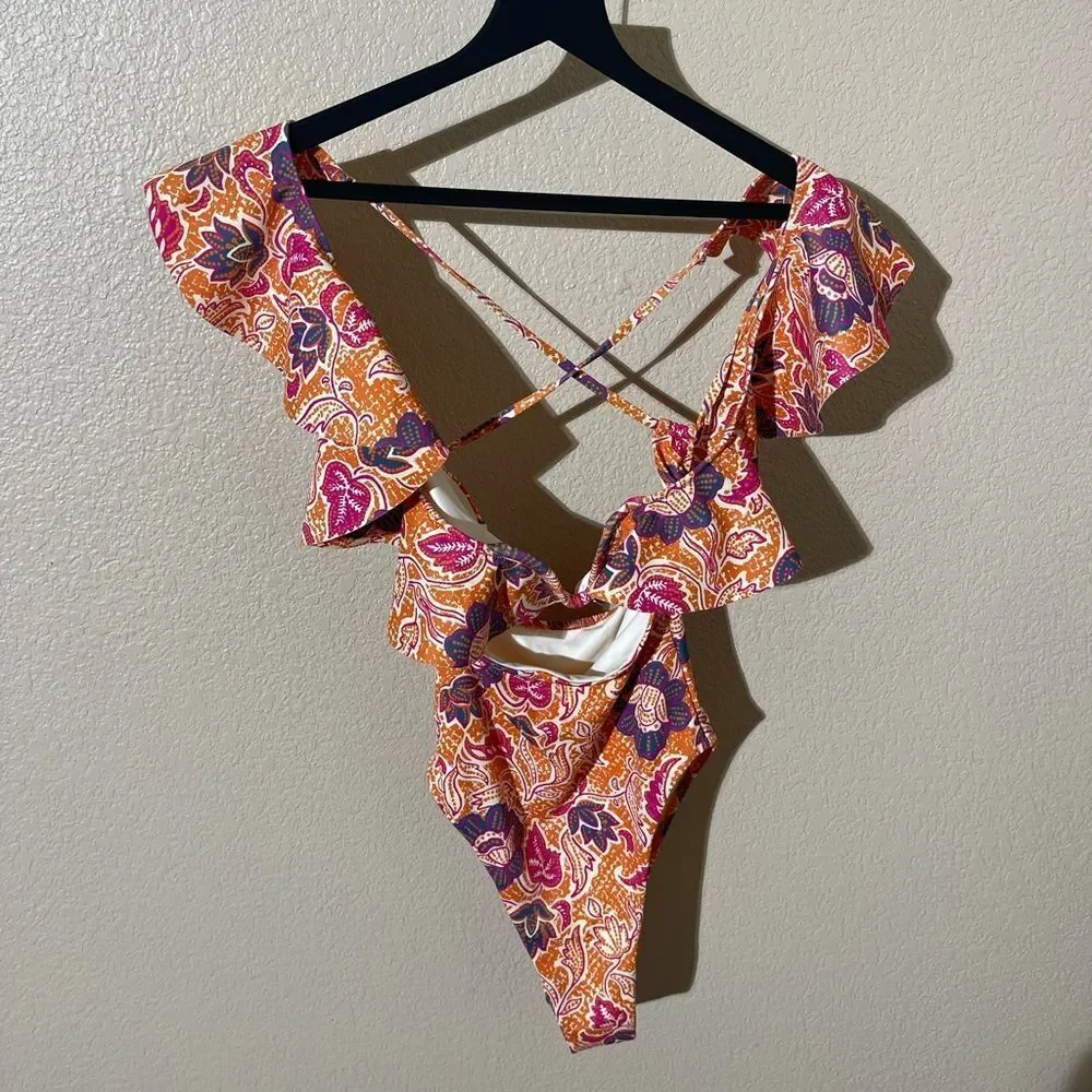 Cleobella Vibrant Floral Ruffle Swimsuit