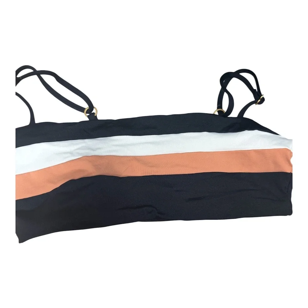 L*Space $127 Women's Sz Small Rebel Stripe Bikini Top in Black, Cream, Tan