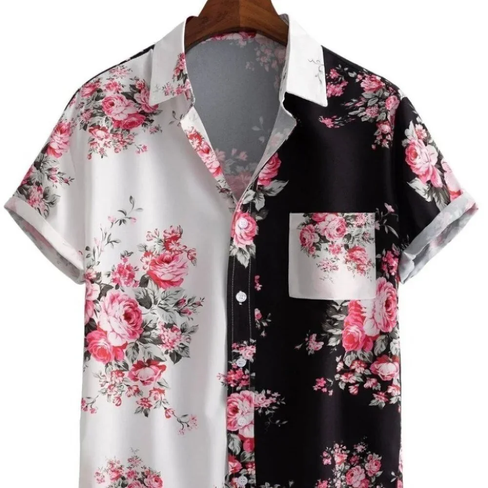 Black & White Mens Button Up Tee Shirt