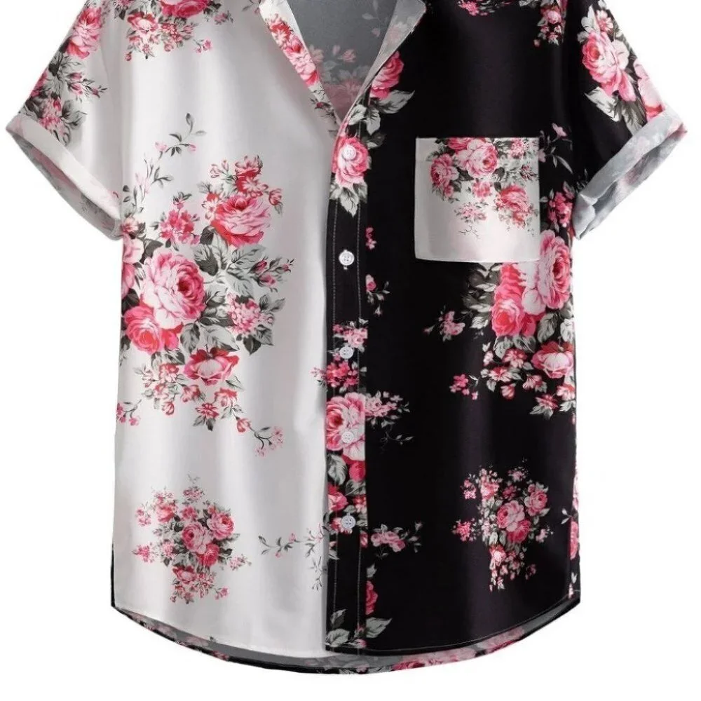 Black & White Mens Button Up Tee Shirt