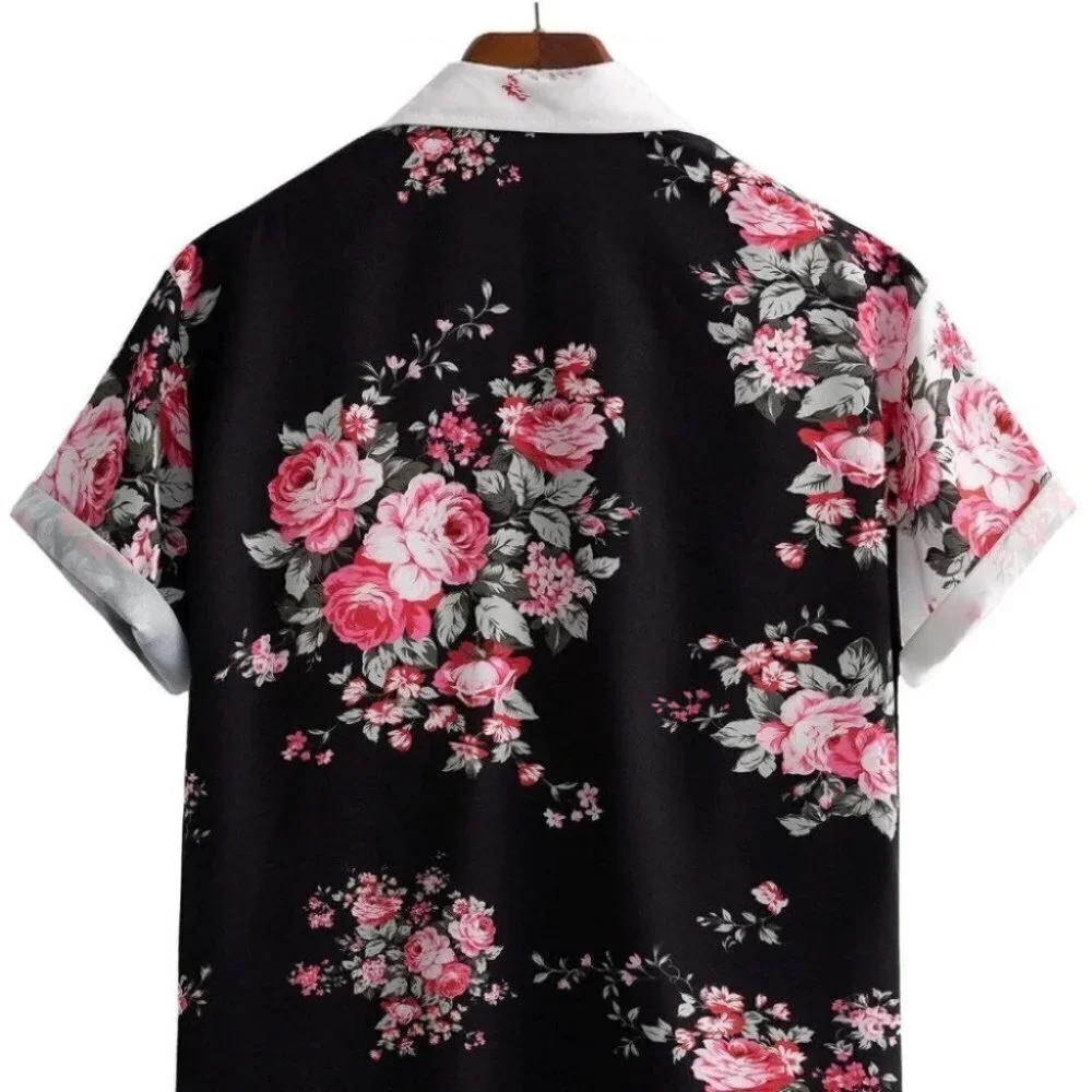 Black & White Mens Button Up Tee Shirt