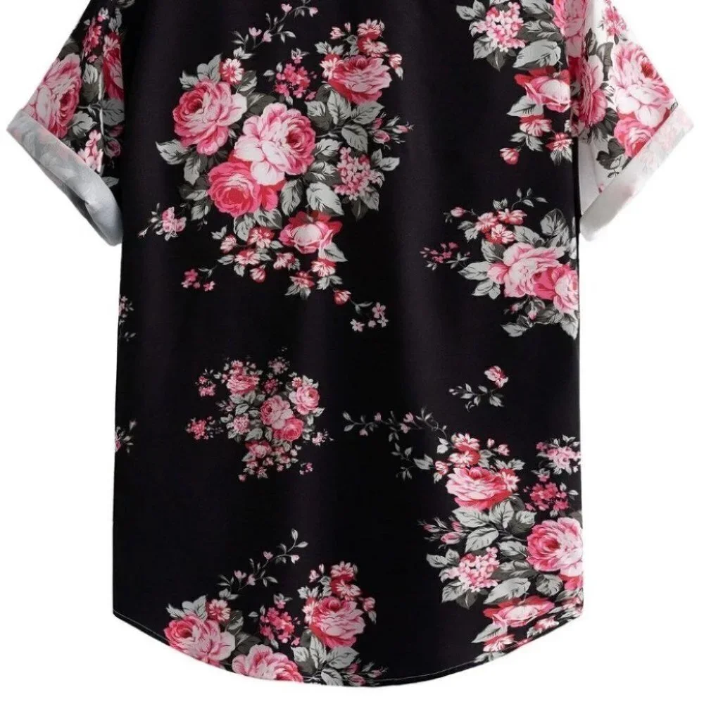 Black & White Mens Button Up Tee Shirt