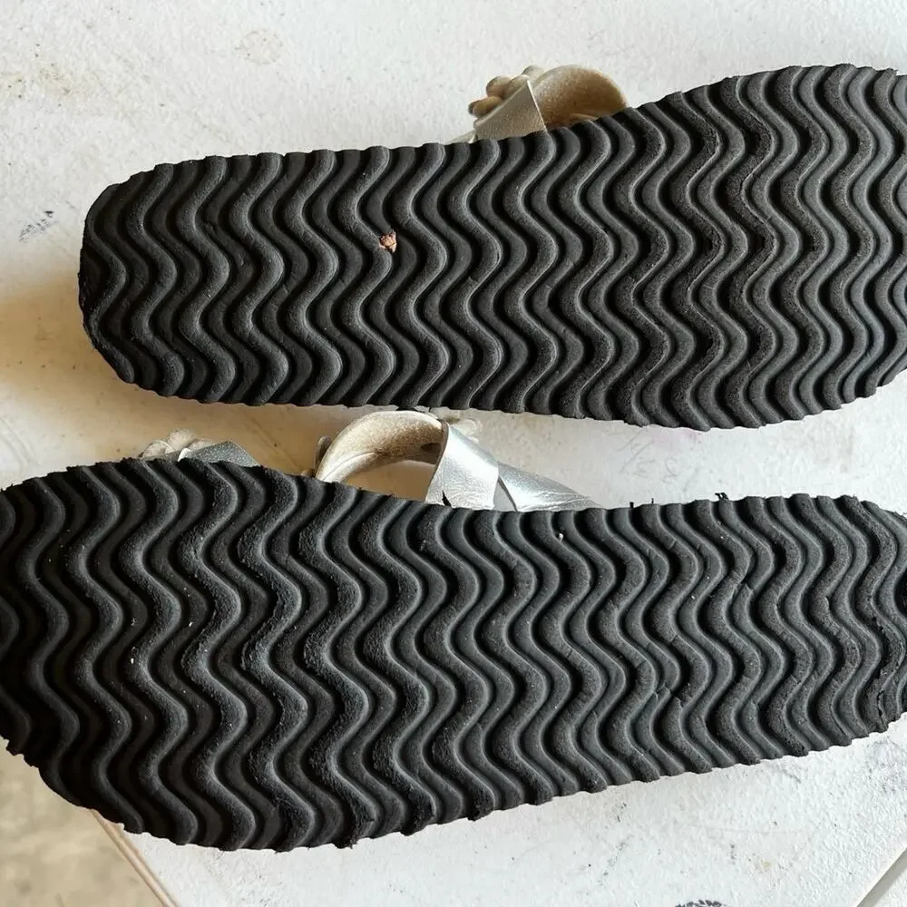 RK Collection Sandals Silver, Slide In with Flowers, Women's size 10