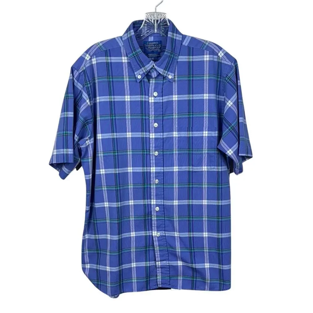 VTG Country Traditions by Pendleton Men's Large Plaid S/S Button Up Shirt USA
