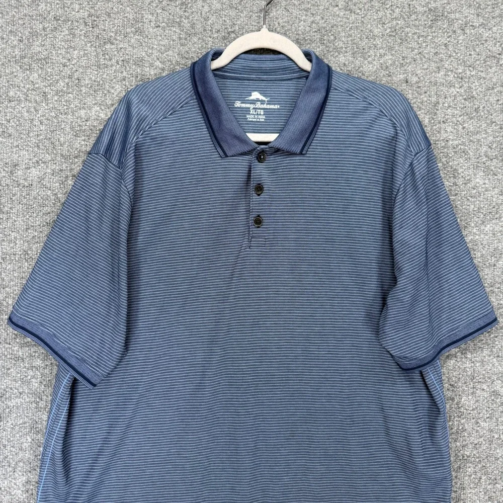 Tommy Bahama‎ Polo Shirt Mens XL Blue Striped Supima Cotton Blend Casual Golf