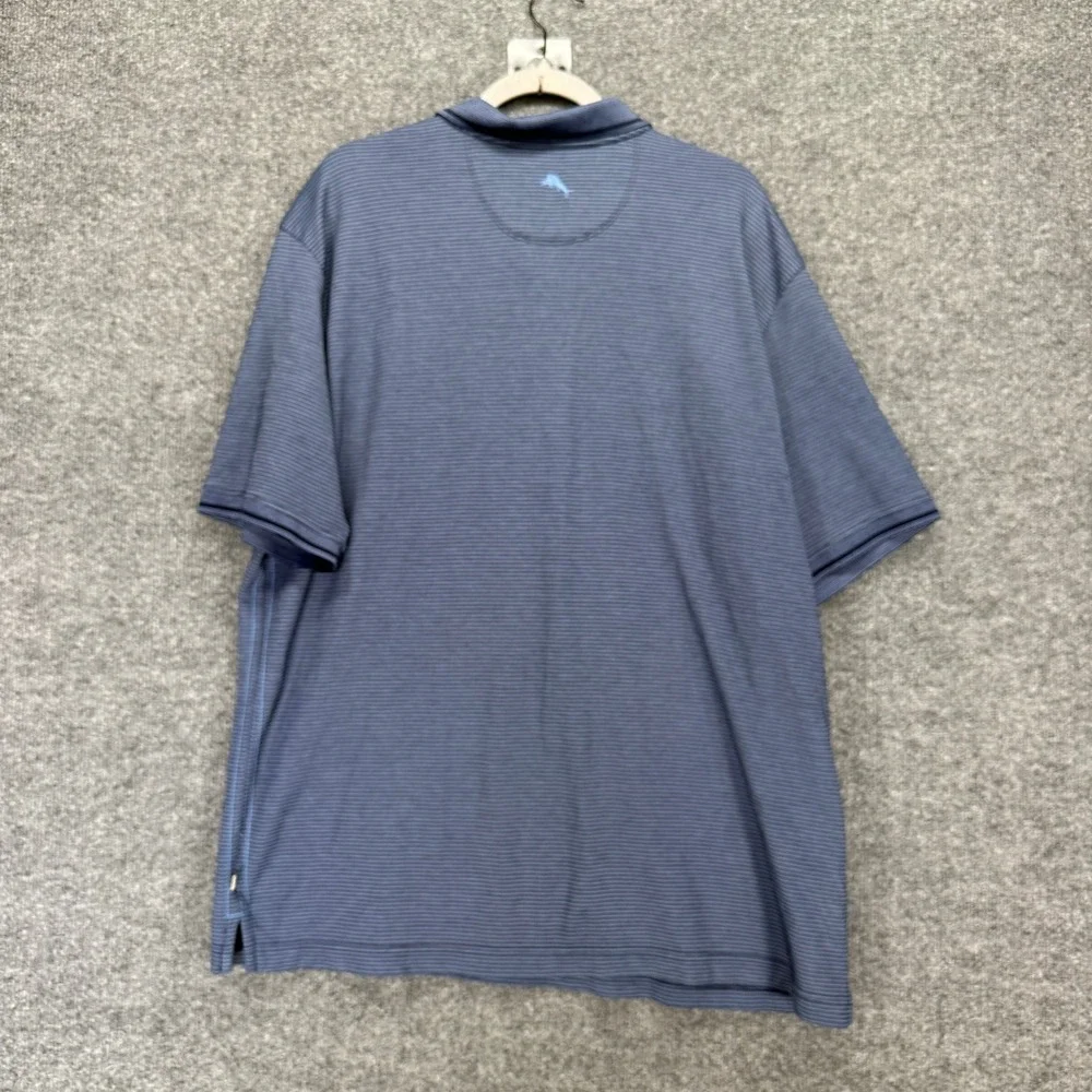 Tommy Bahama‎ Polo Shirt Mens XL Blue Striped Supima Cotton Blend Casual Golf