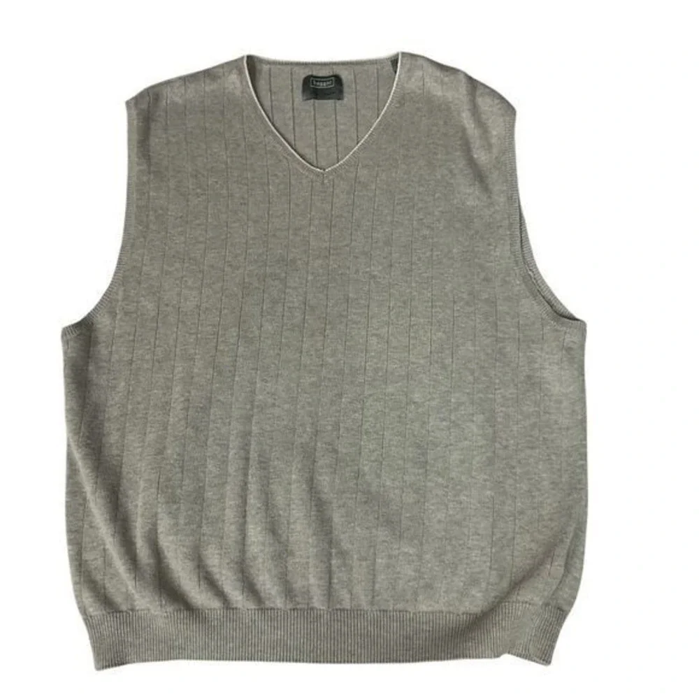 Haggar Men's Gray Ribbed V-Neck‎ Sweater Vest Size XL Business Casual Knitwear