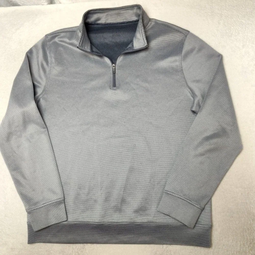 Hickey Freeman Sweater Mens M Gray Striped 1/4 Zip Pullover Golf Stretch Work