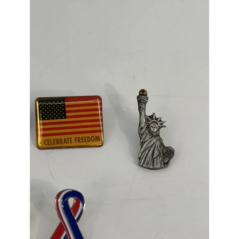 Vintage Patriotic Enamel Lapel Pin Lot Of 9 Pins American Flag Red White Blue