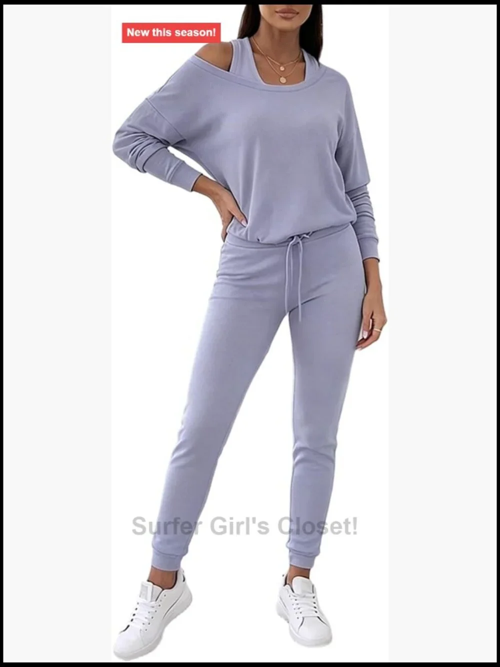 3 Piece Lounge Set - Off Shoulder Sweatshirt, Tank Top, Jogger Pants Tracksuit