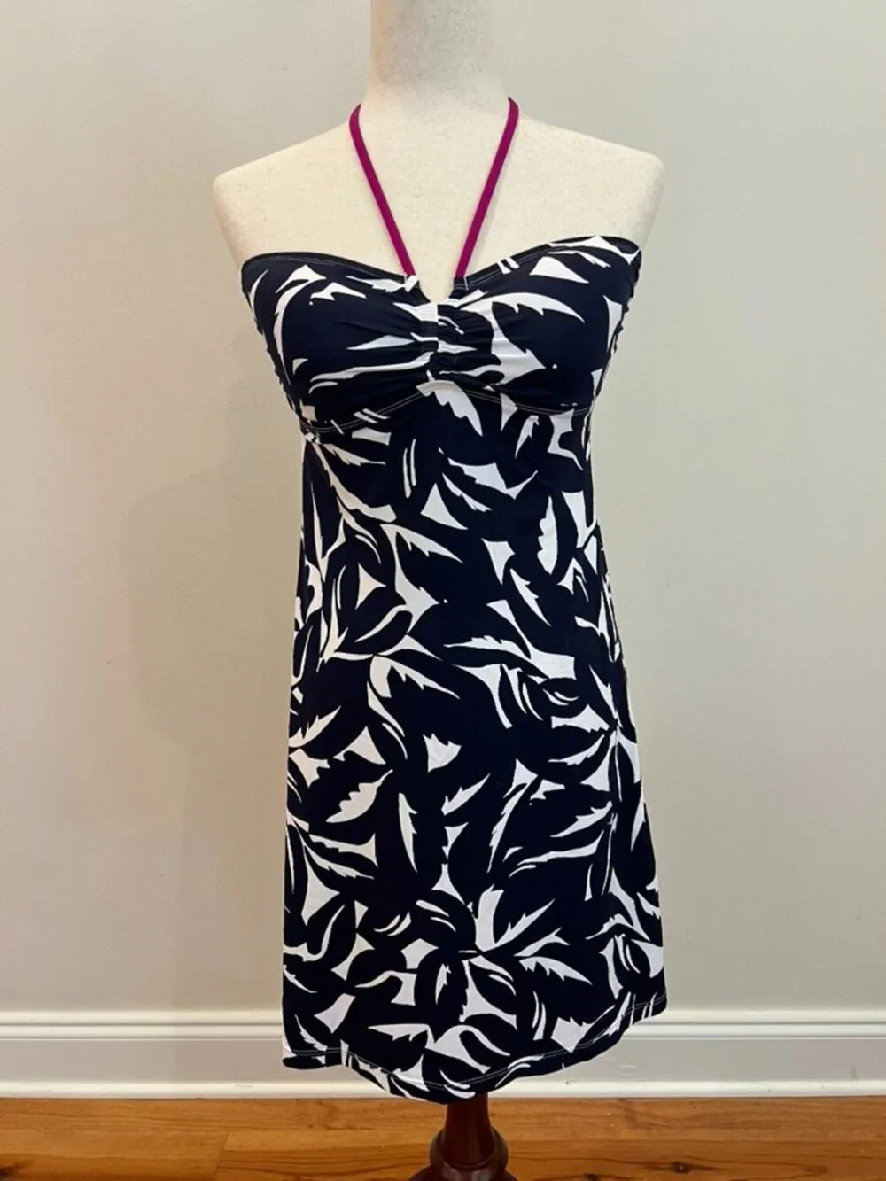 Tommy Bahama Swim Dress Extra Small Navy Halter Padded Cups Tropical Leaf Print