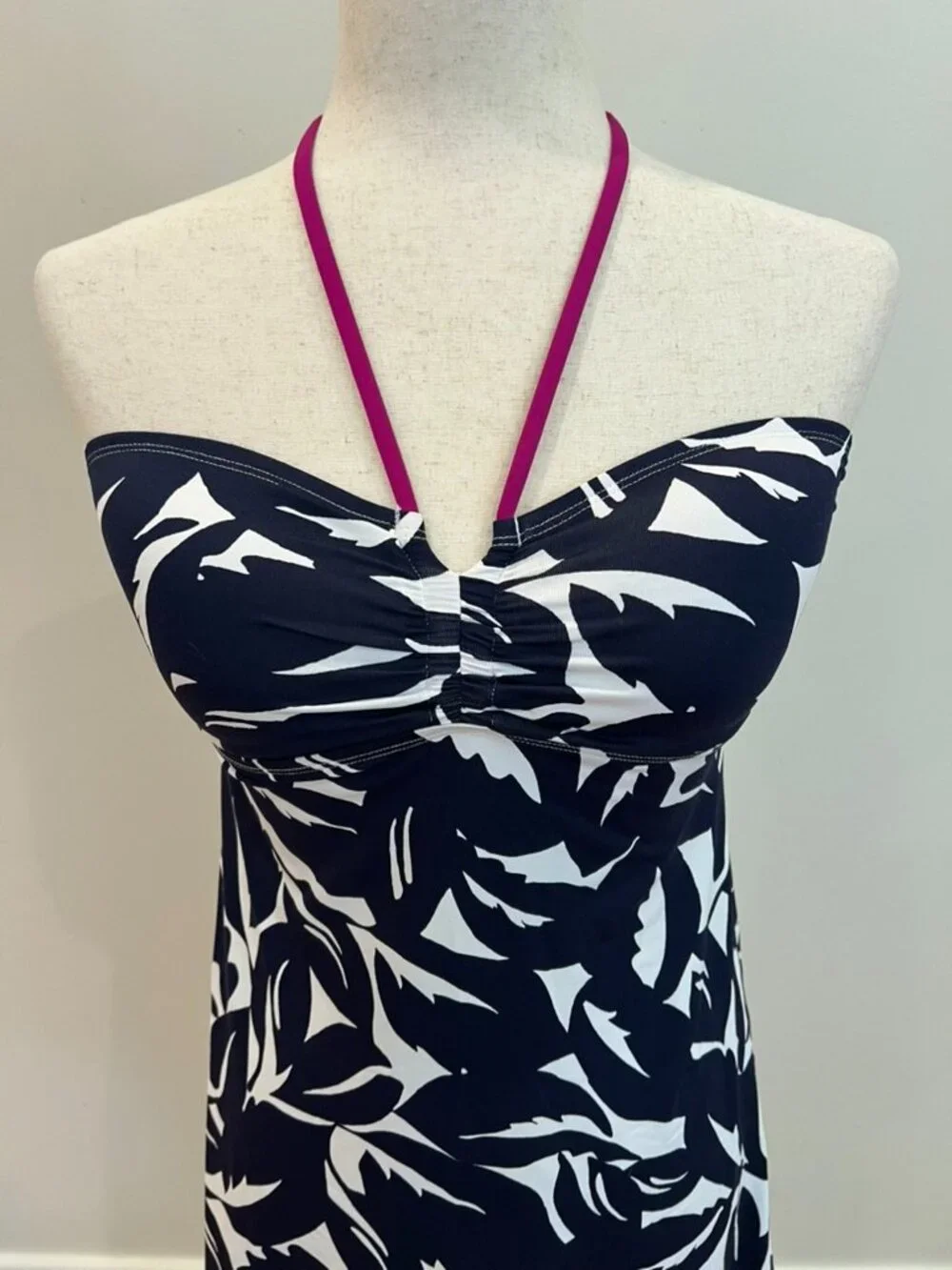 Tommy Bahama Swim Dress Extra Small Navy Halter Padded Cups Tropical Leaf Print