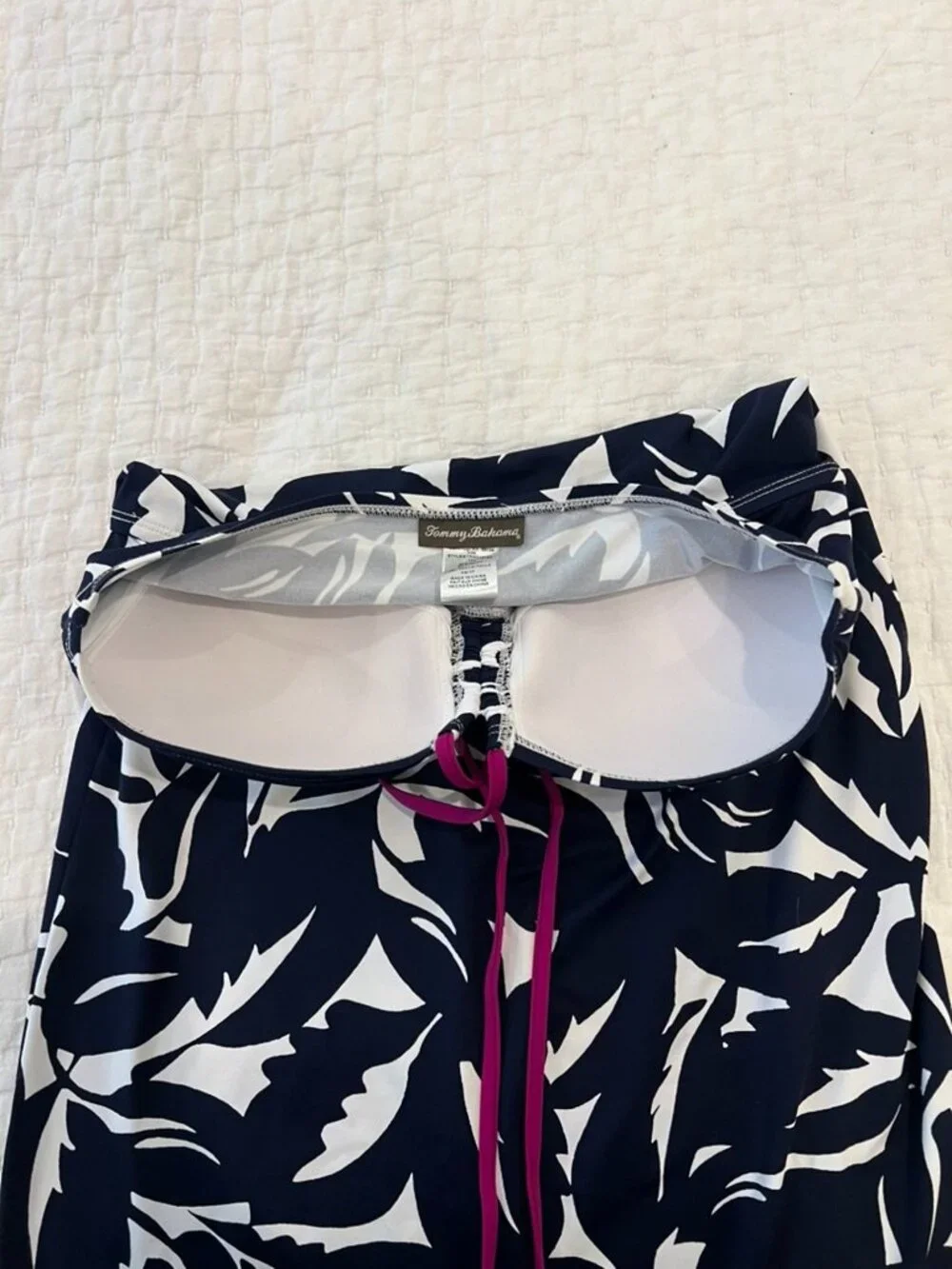 Tommy Bahama Swim Dress Extra Small Navy Halter Padded Cups Tropical Leaf Print