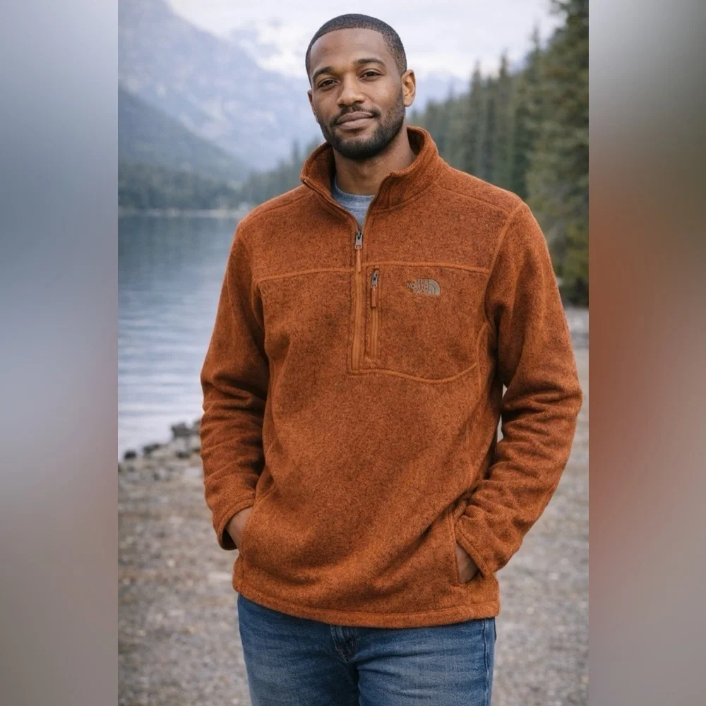 The North Face Mens Large Brown Fleece Quarter Zip Pullover Jacket