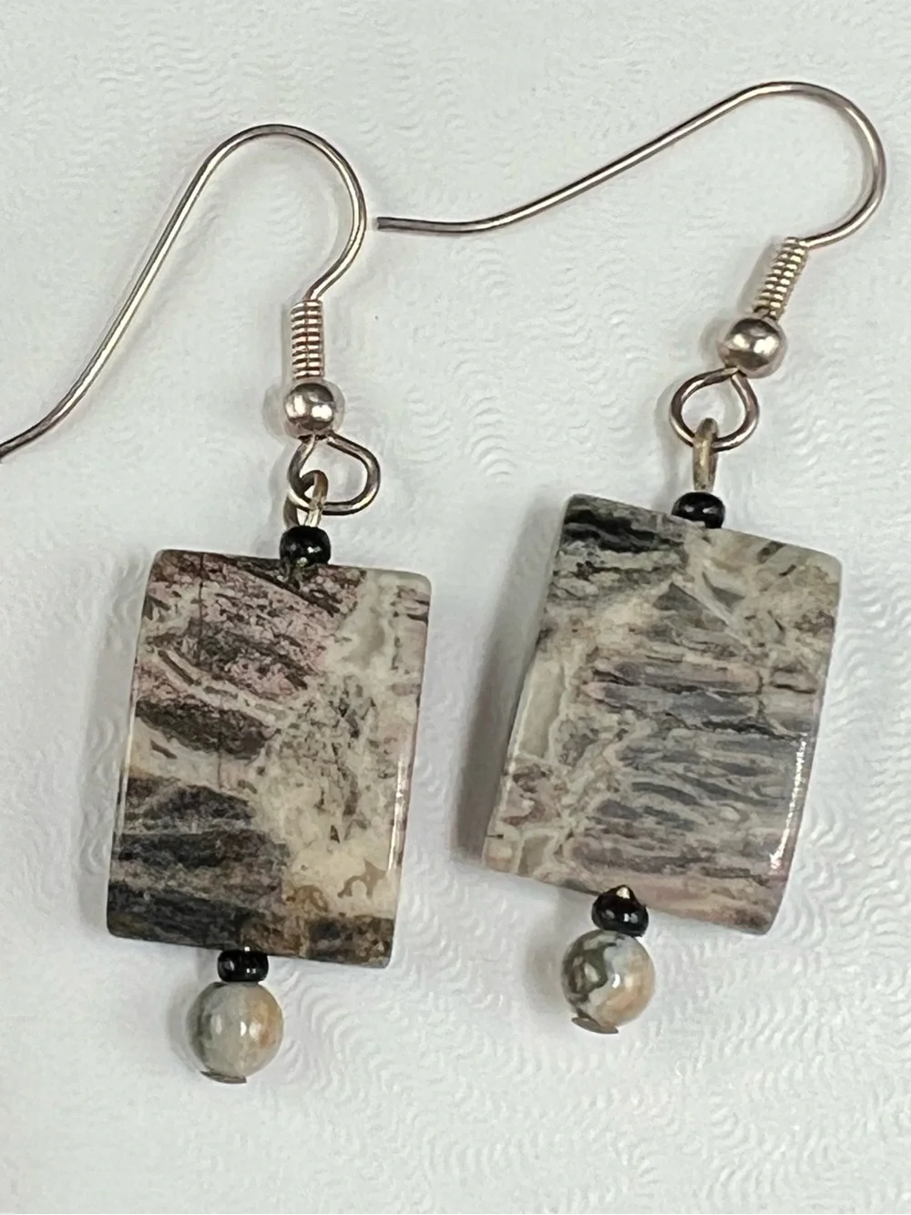 Handmade Natural Stone Dangle Earrings Earth Tone Rectangle Gemstone Boho