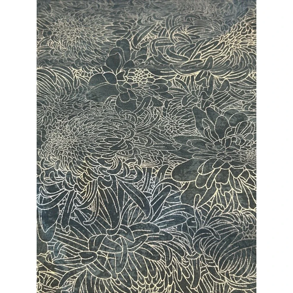 Chrysanthemum Print Cotton Quilting Fabric Blue Silver Shimmer JoAnn 38