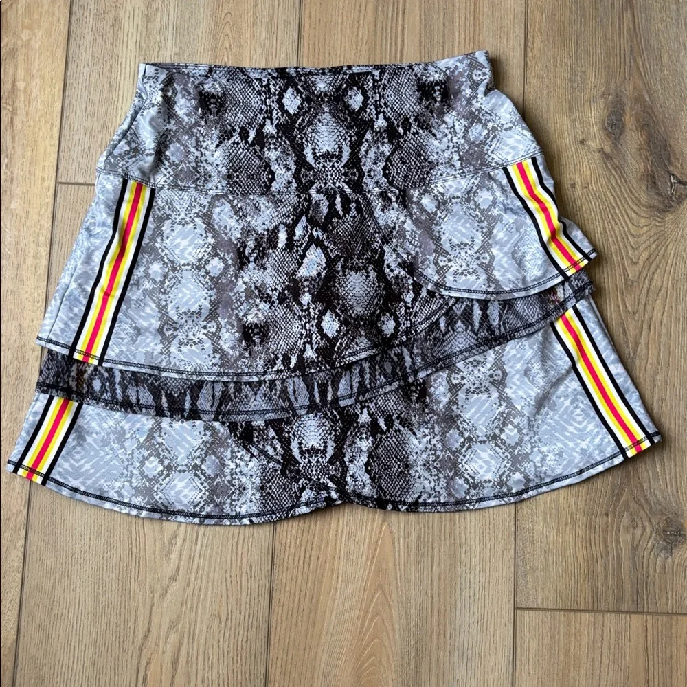 Lucky in Love Snake Print Layered Tennis Skort with Yellow & Red Stripe
