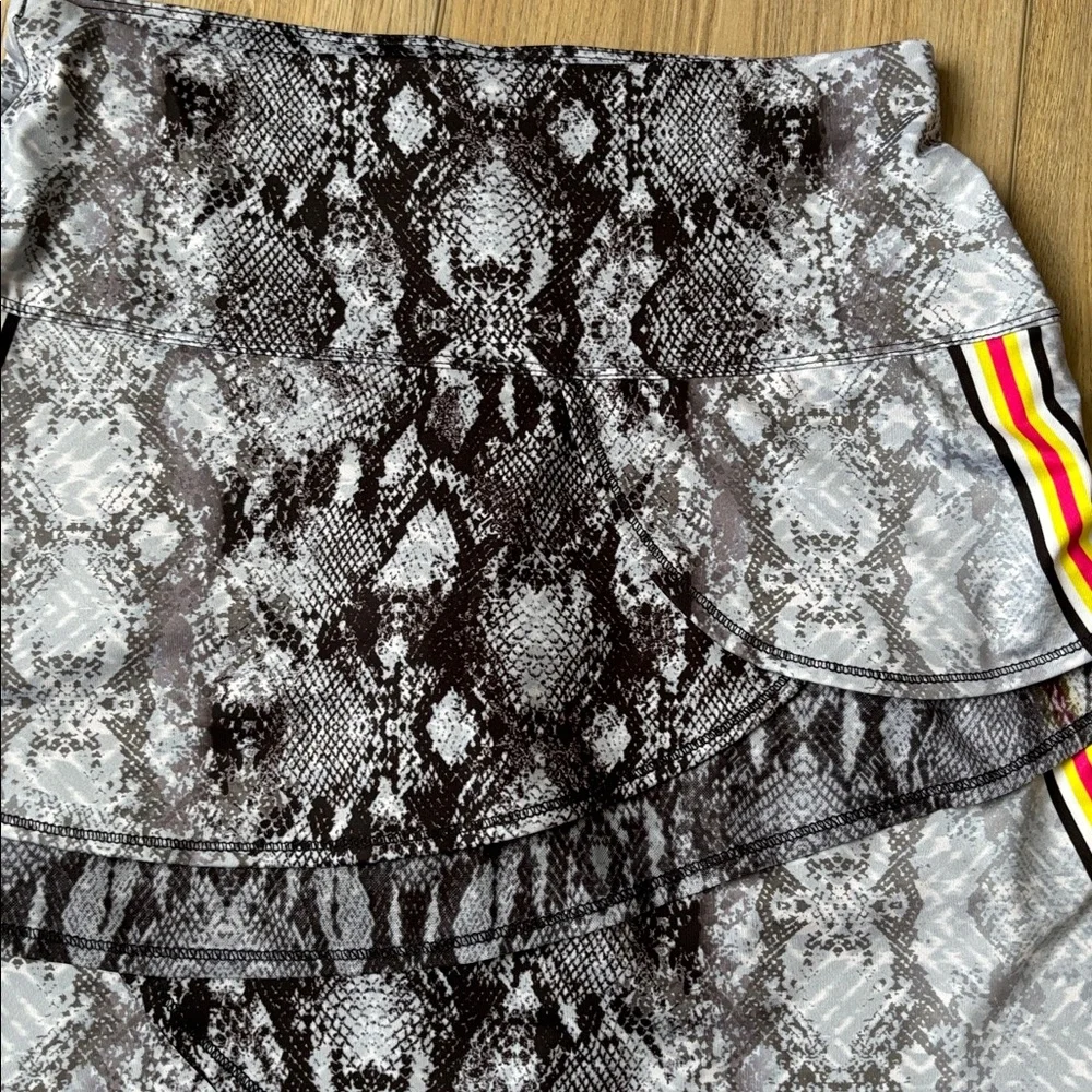 Lucky in Love Snake Print Layered Tennis Skort with Yellow & Red Stripe