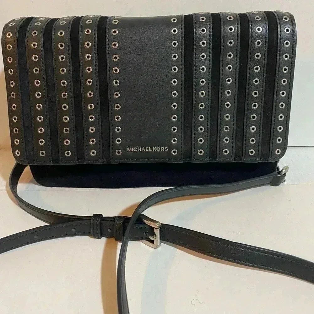 Michael kors Black leather suede crossbody handbag
