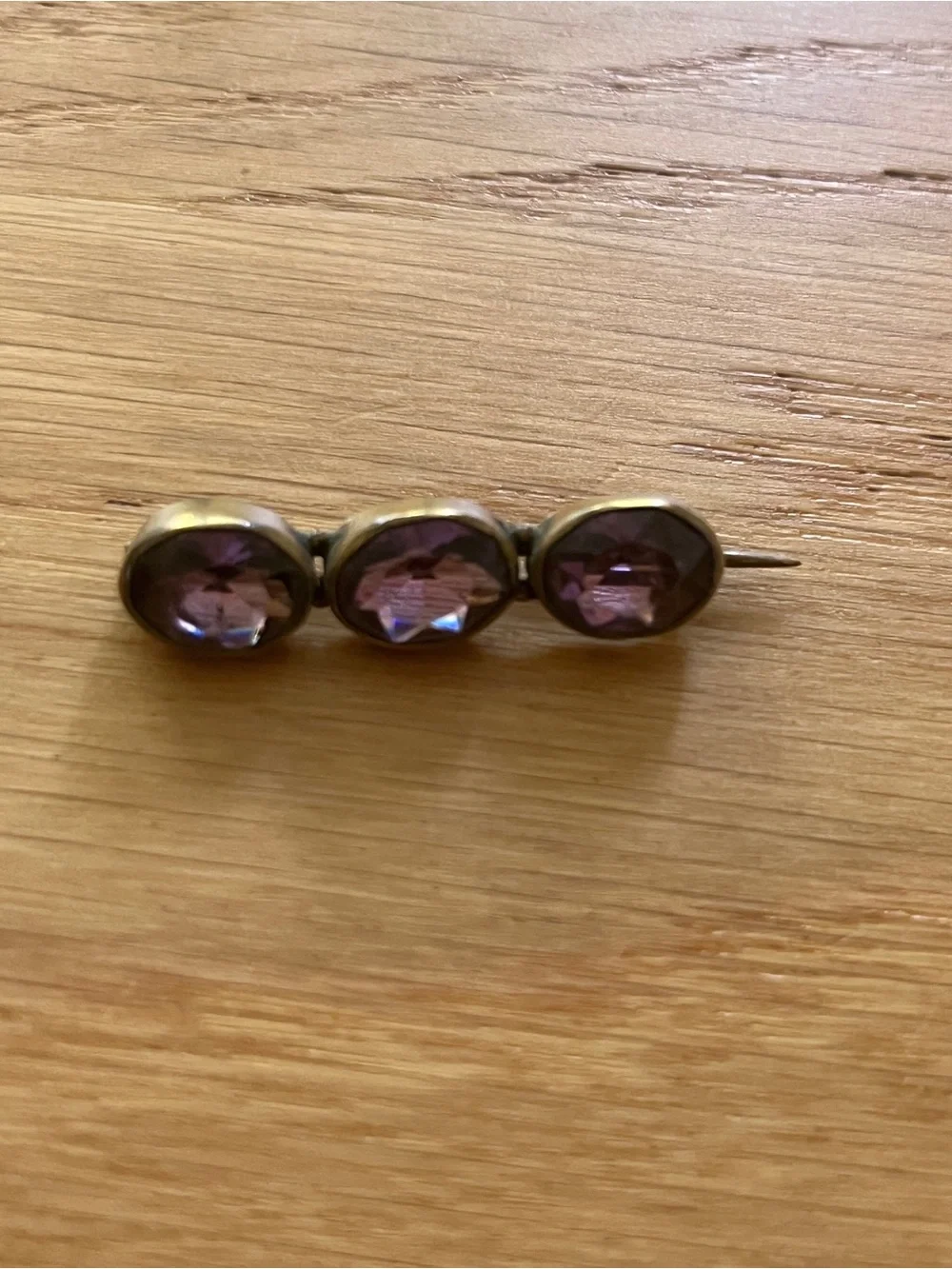 Vintage Three-Stone Purple Glass Pin Brooch
