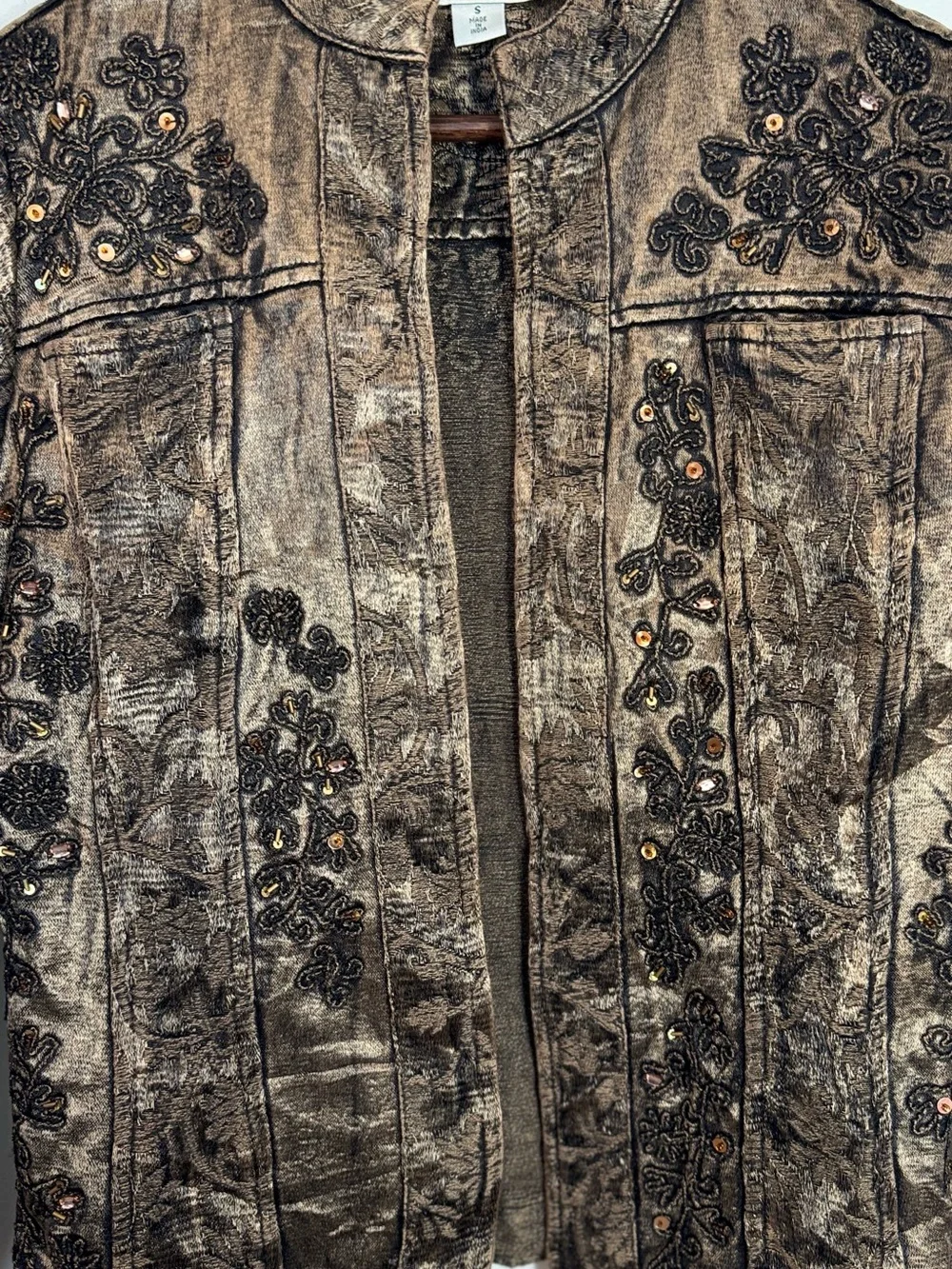 Coldwater Creek Bronze Embroidered Embellished Open Jacket Small