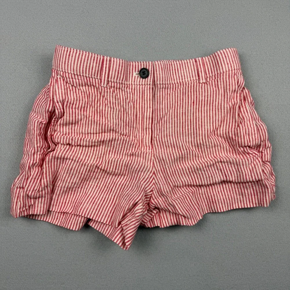 J.Crew Women XXS Electric Red Striped Harbor Shorts 100% Linen Re-Imagined CH879