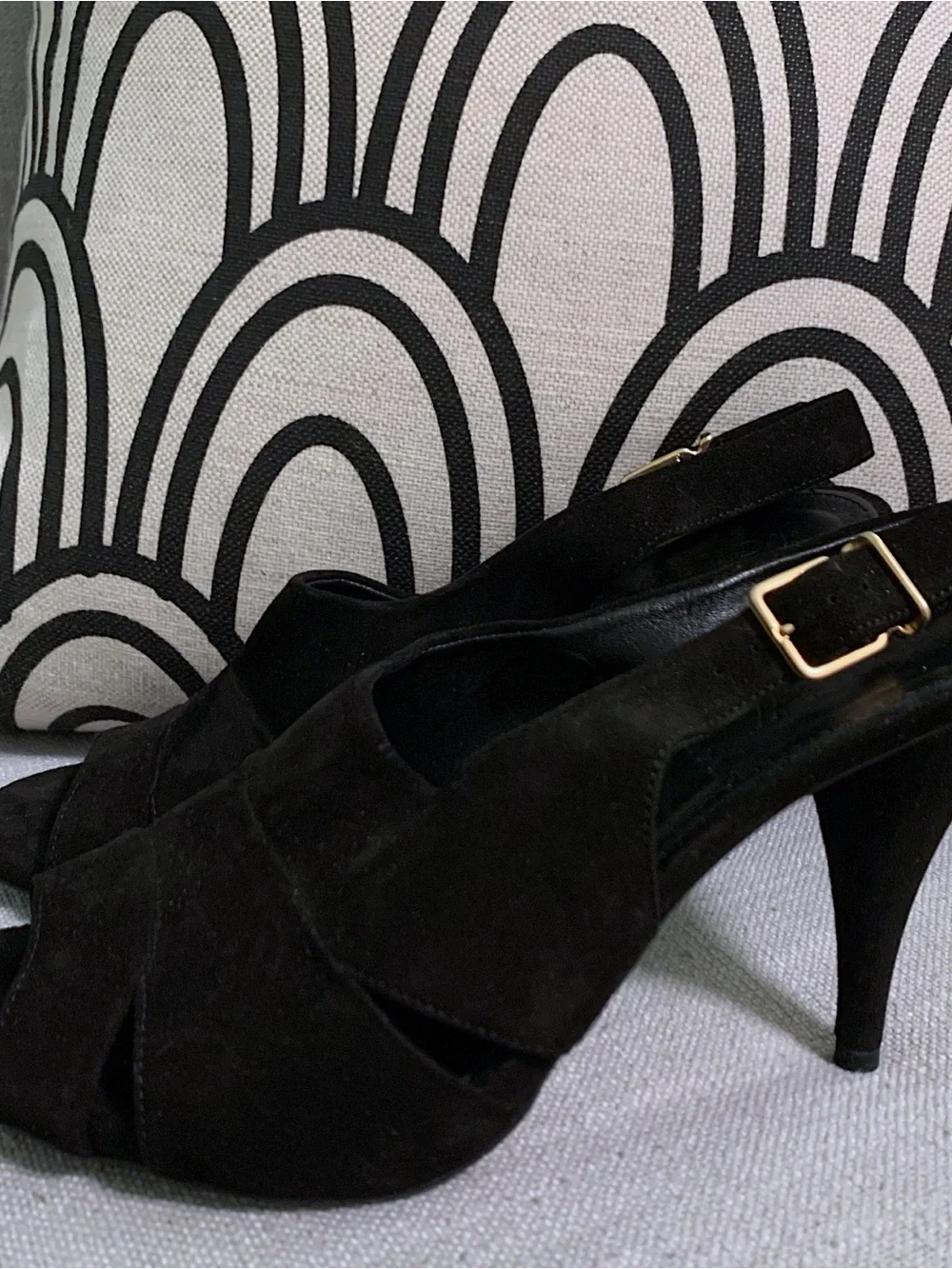 JCrew Black Suede Peep-Toe Slingback Heels