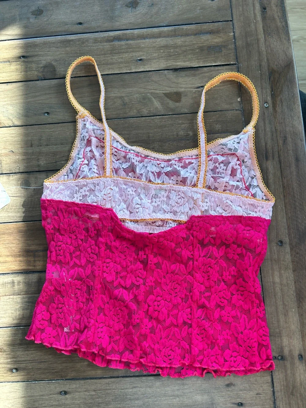 NWT Free People All Day Lace Cami Piping Hot Pink XS