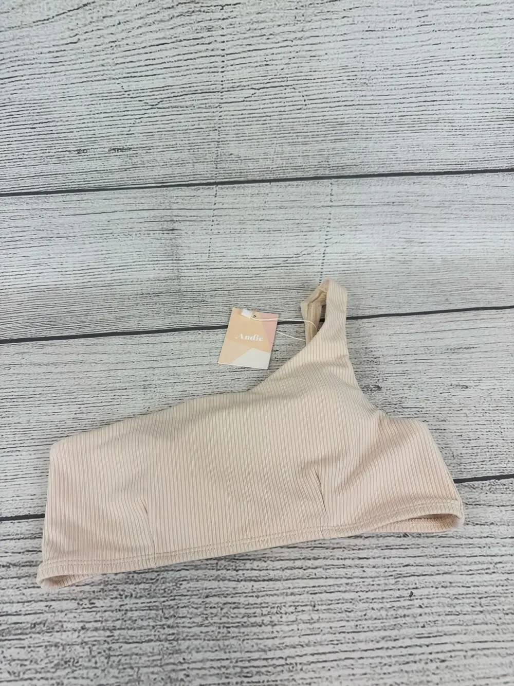 Andie Women's Cream Ribbed One Shoulder Swimsuit Top Size Medium
