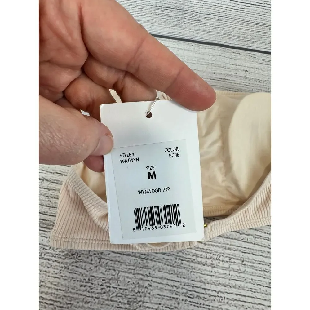 Andie Women's Cream Ribbed One Shoulder Swimsuit Top Size Medium