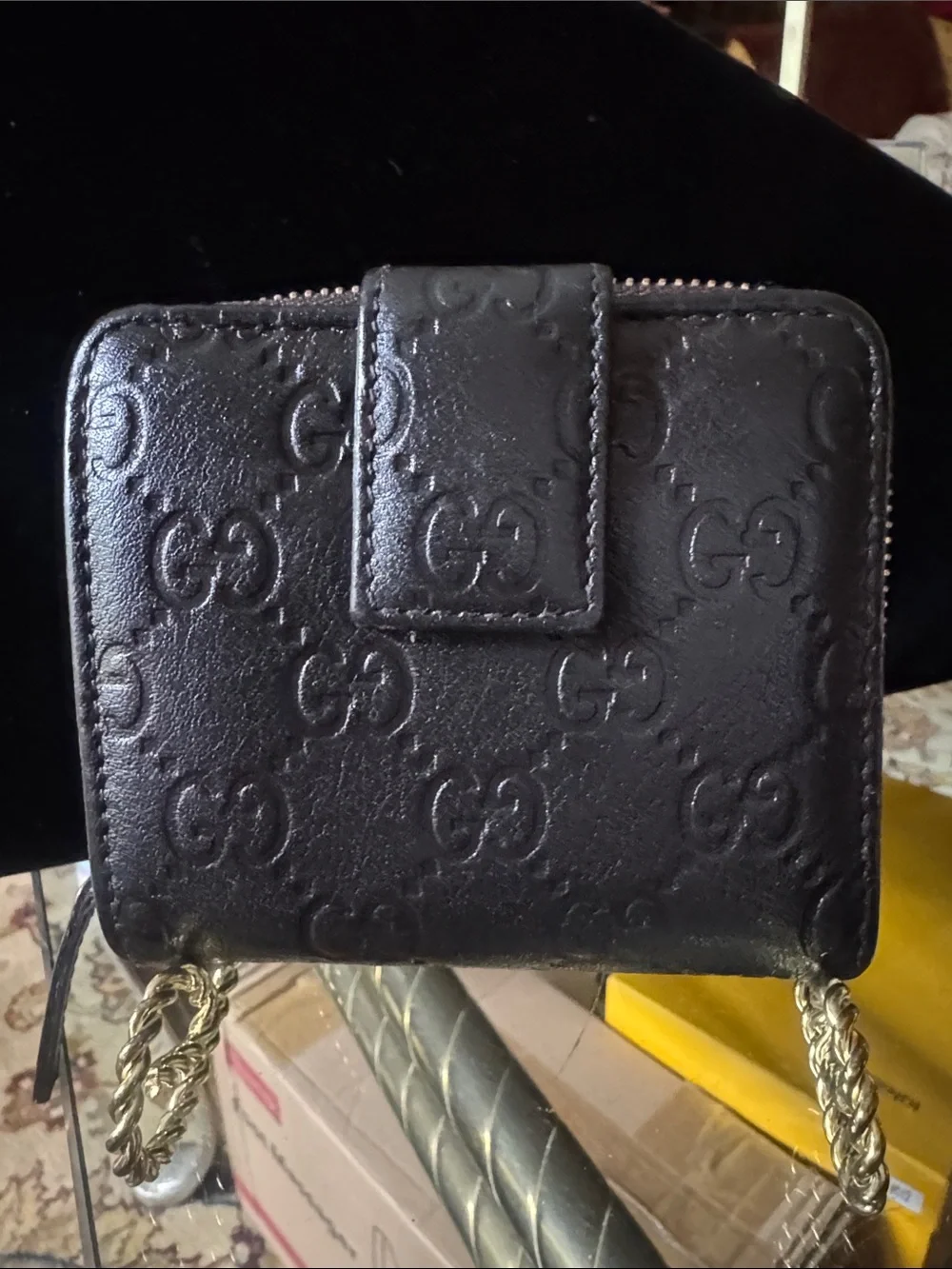 Gucci Black Embossed GG Leather Compact Wallet