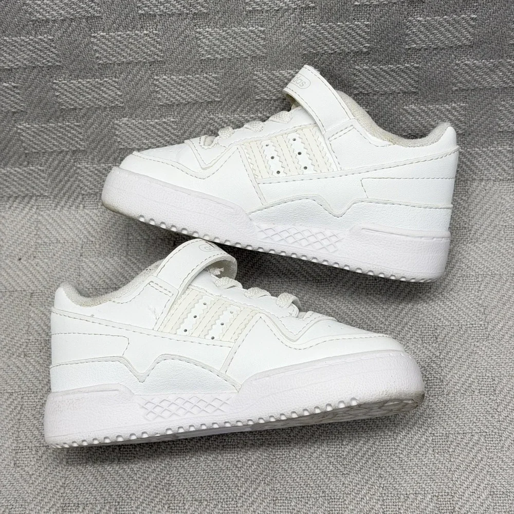 Adidas Forum Low‎ Shoes Unisex Kids Size 6 White Faux Leather Low Top