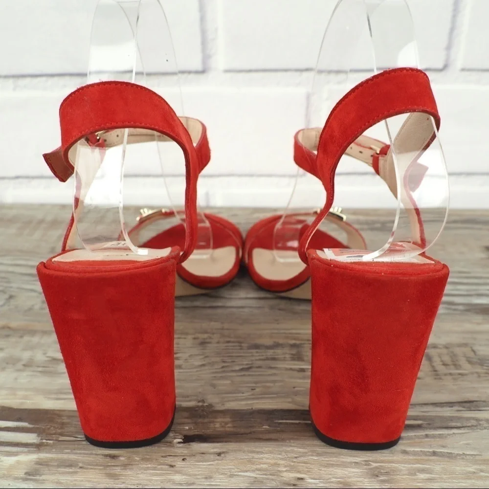 FURLA sz 39.5 METROPOLIS SANDAL ANKLE STRAP PEPERONCINO red suede strappy