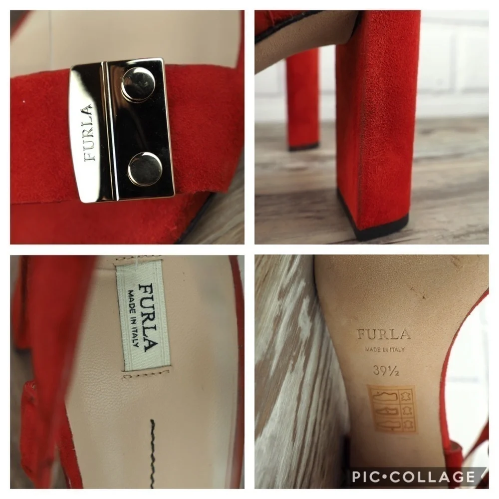 FURLA sz 39.5 METROPOLIS SANDAL ANKLE STRAP PEPERONCINO red suede strappy