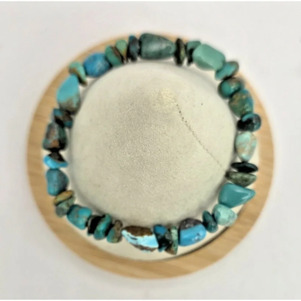 American Turquoise Gemstone Bracelet Natural Stretchy 6 3/4