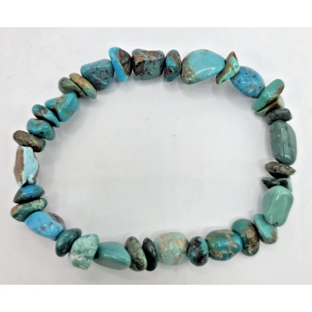 American Turquoise Gemstone Bracelet Natural Stretchy 6 3/4