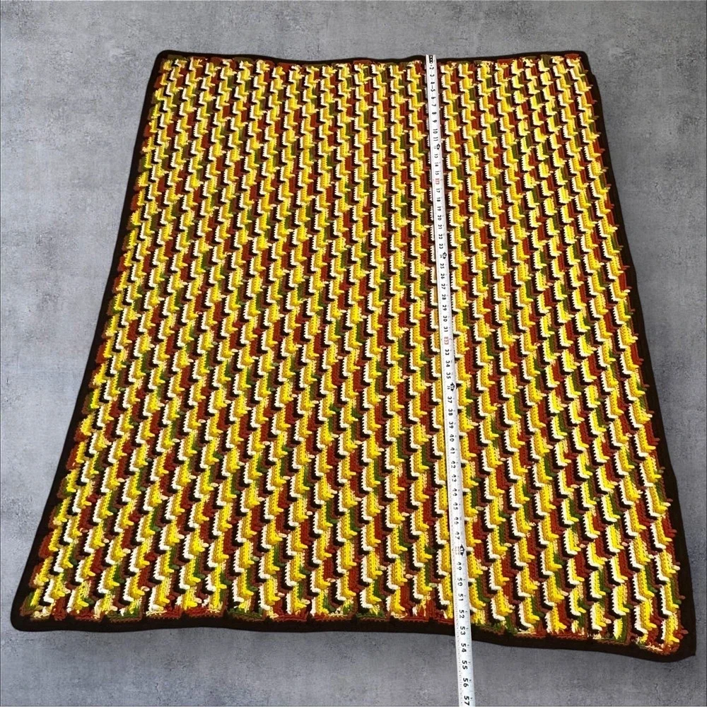 Vrg Crochet Afghan Blanket-Apache Tears Stitch-Chevron Zigzag Retro Fall 52