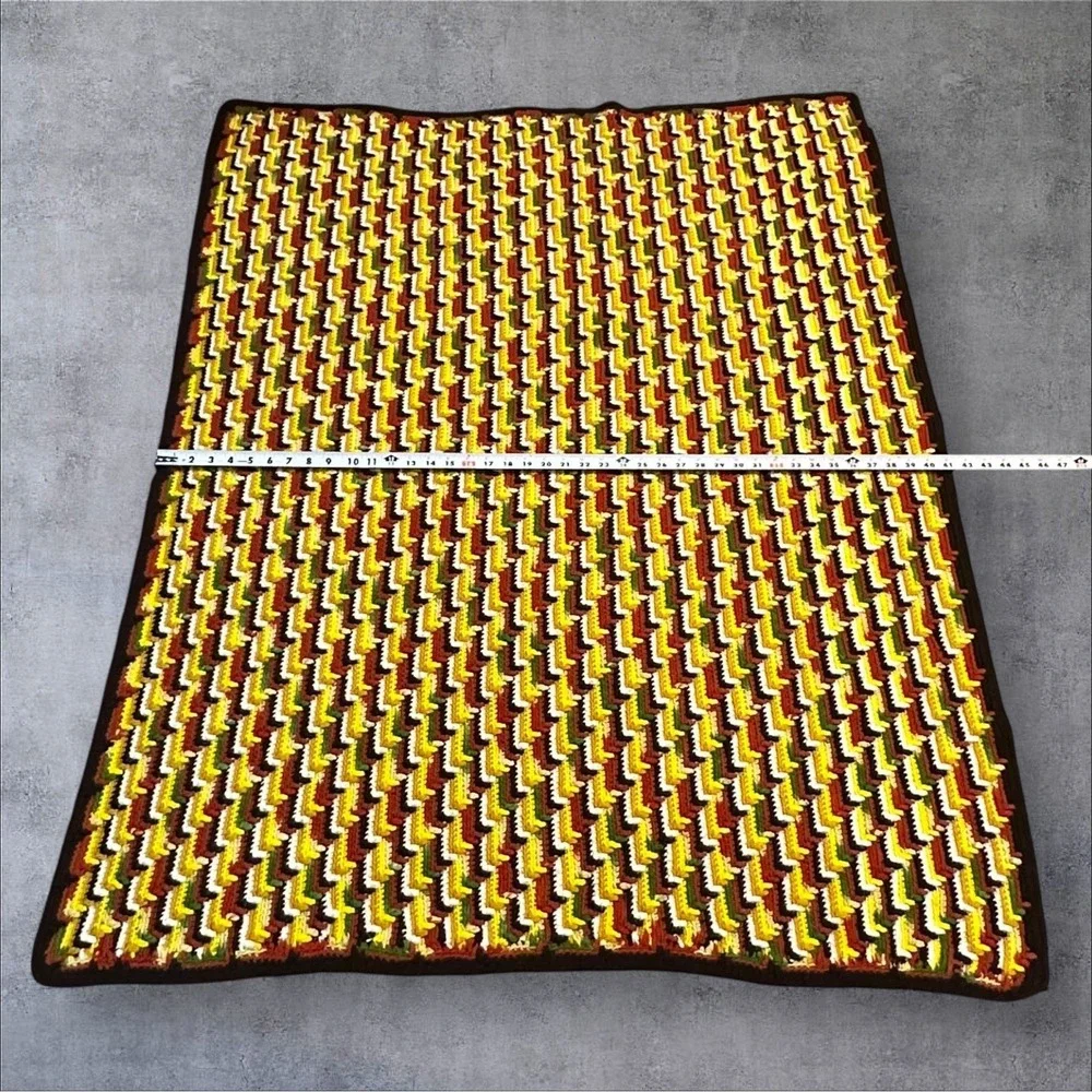 Vrg Crochet Afghan Blanket-Apache Tears Stitch-Chevron Zigzag Retro Fall 52