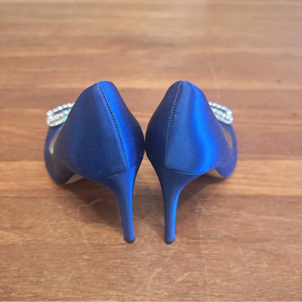 Stella Luna Blue Satin Crystal Buckle Pointed Toe Pumps 10cm Heel 37 Wedding