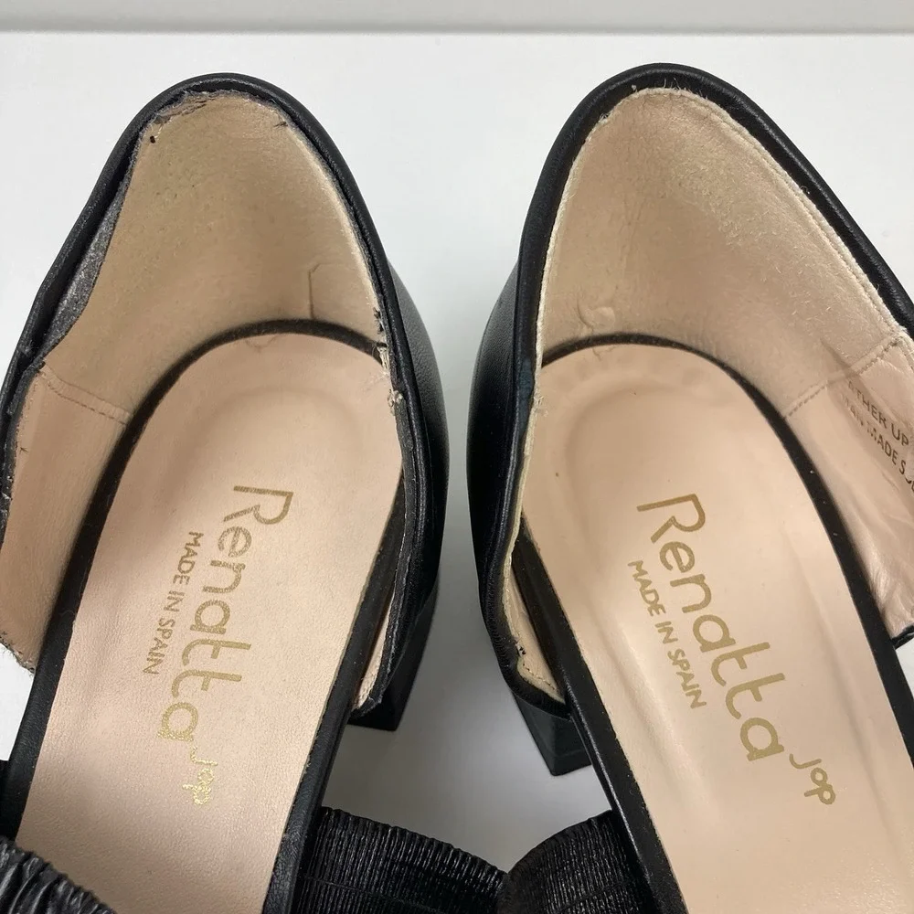 Renatta Jop Spain‎ Black Leather D'Orsay Pumps Pointed Toe Low Block Heel EU 42