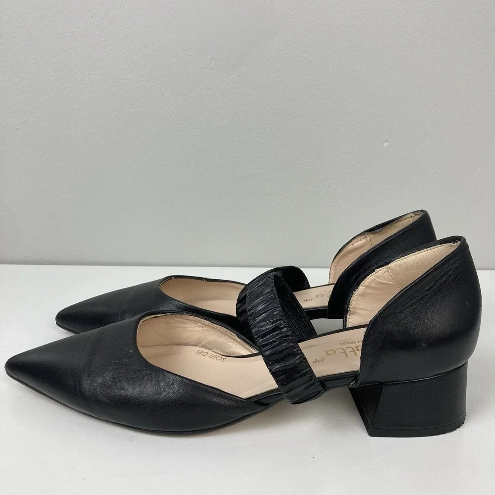 Renatta Jop Spain‎ Black Leather D'Orsay Pumps Pointed Toe Low Block Heel EU 42