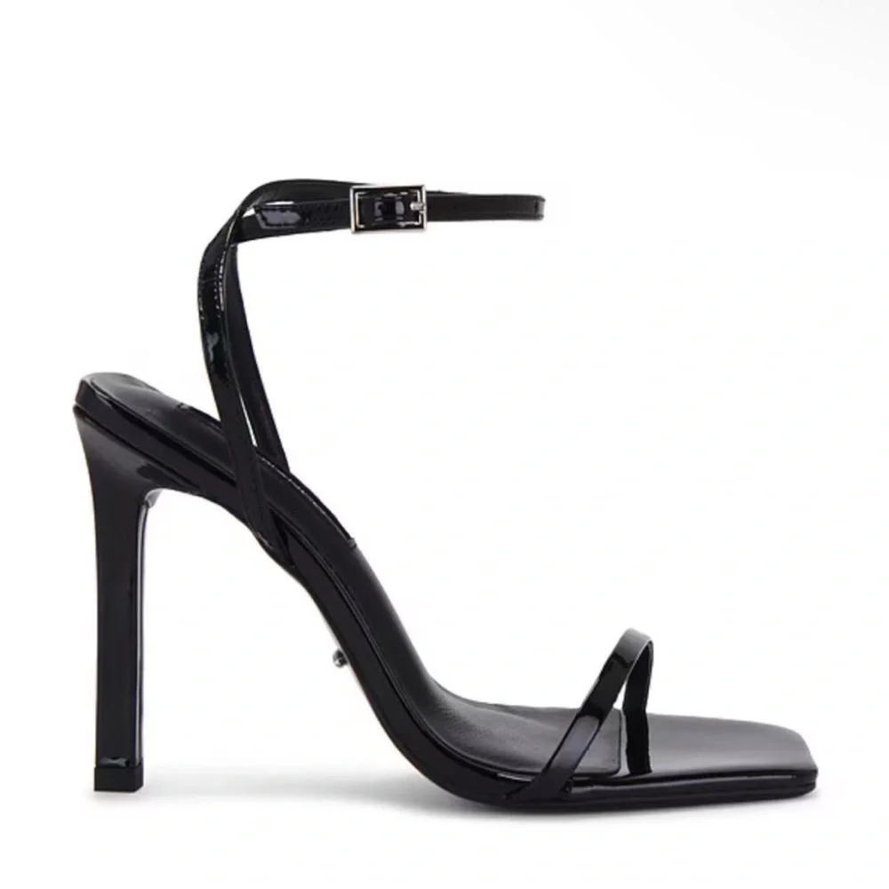 Tony Bianco Nadia Square Toe Black Patent Strappy Square Heels Sandals Size 9