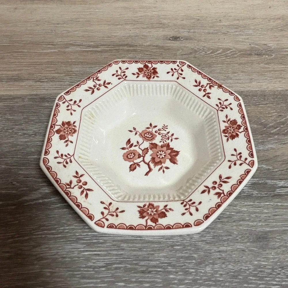 Independence Ironstone 1776 Octagon‎ Bowl Red Floral Pattern Made in Japan